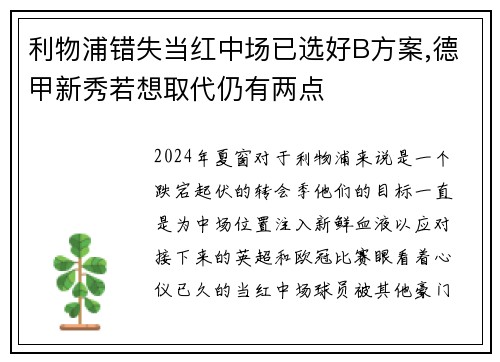 利物浦错失当红中场已选好B方案,德甲新秀若想取代仍有两点